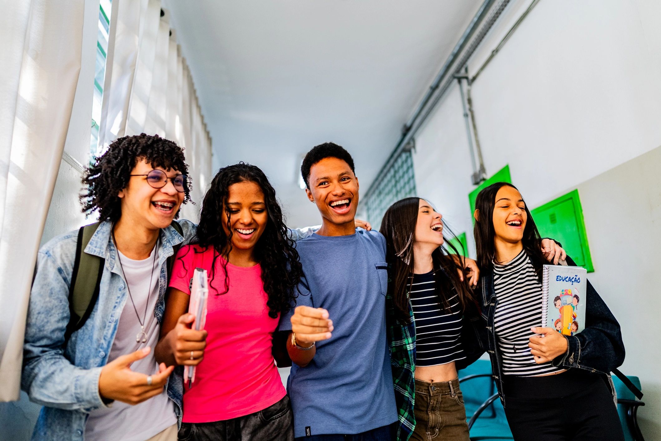 happy students recording radio show