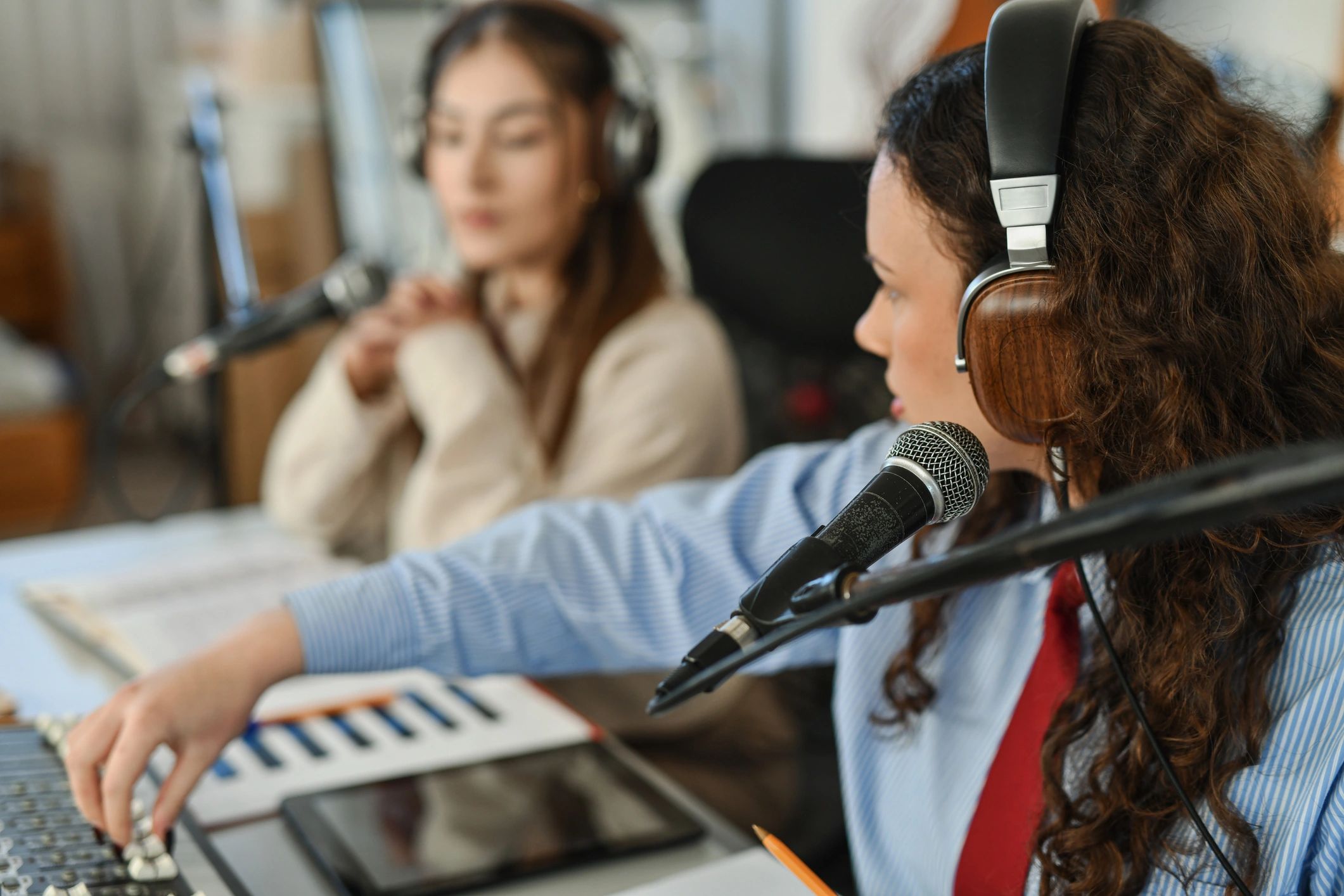 students broadcasting radio
