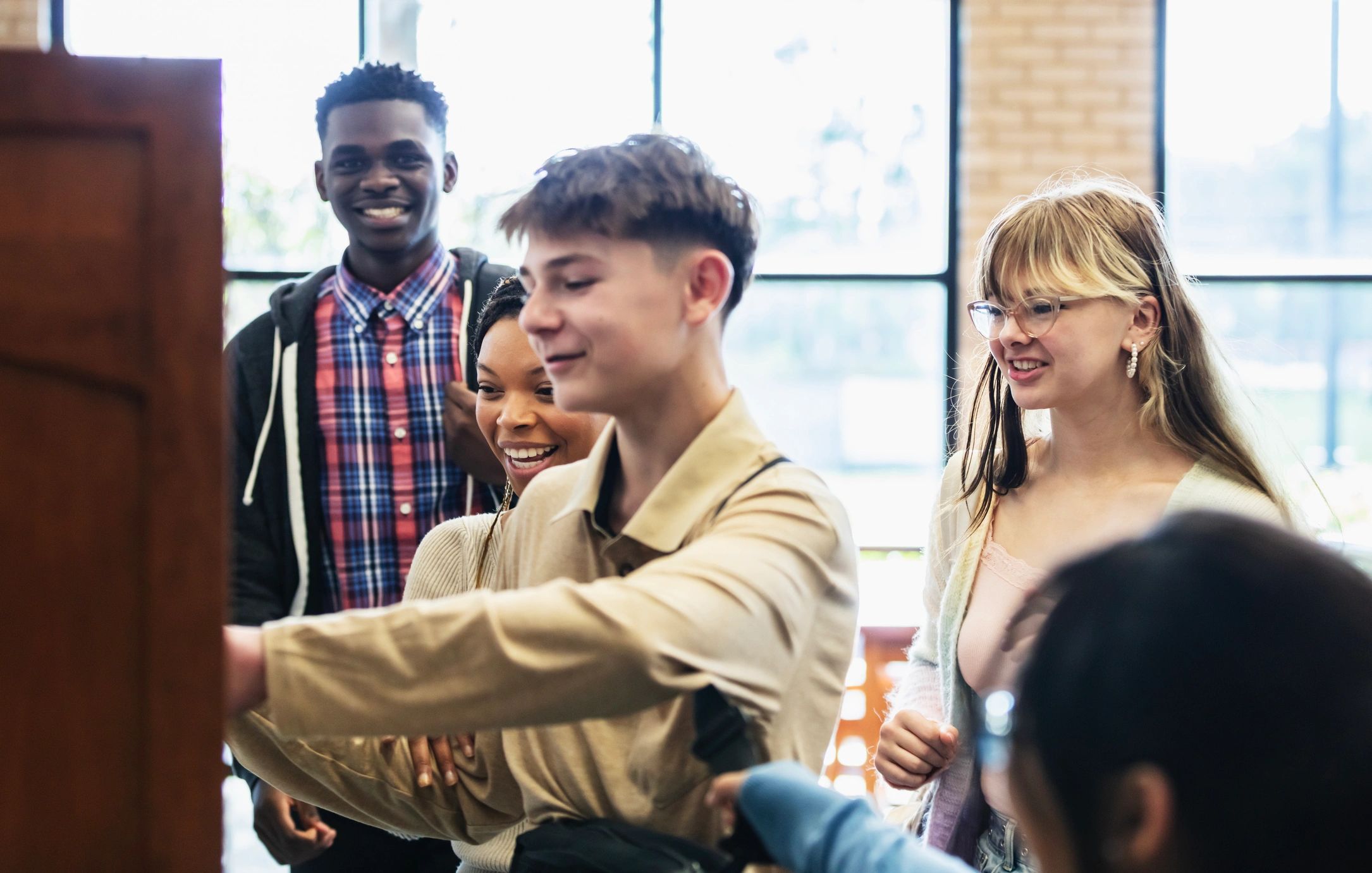 happy students recording radio show